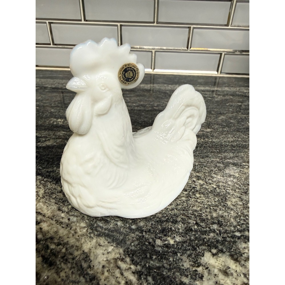 Westmoreland Milk Glass Rooster Top Figurine Top Vintage White Farmhouse Decor